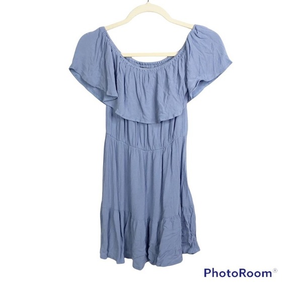 Missguided blue off shoulder ruffle neckline mini dress size 6 - Picture 1 of 6
